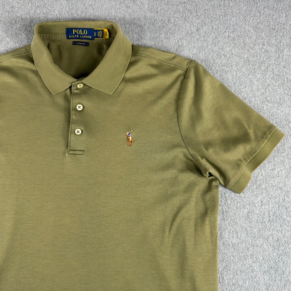 Polo Ralph Lauren Polo Shirt Mens S Olive Green Classic Fit Flesh Pony